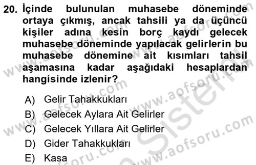 Envanter ve Bilanço Dersi 2019 - 2020 Yılı (Final) Dönem Sonu Sınav Soruları 20. Soru