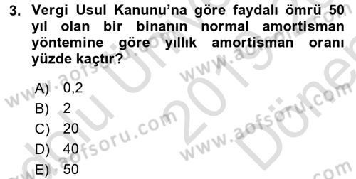 Envanter ve Bilanço Dersi 2019 - 2020 Yılı (Final) Dönem Sonu Sınav Soruları 3. Soru