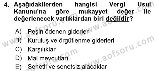 Envanter ve Bilanço Dersi 2019 - 2020 Yılı (Final) Dönem Sonu Sınav Soruları 4. Soru