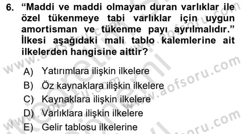 Envanter ve Bilanço Dersi 2019 - 2020 Yılı (Final) Dönem Sonu Sınav Soruları 6. Soru