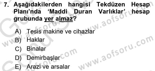 Envanter ve Bilanço Dersi 2019 - 2020 Yılı (Final) Dönem Sonu Sınav Soruları 7. Soru