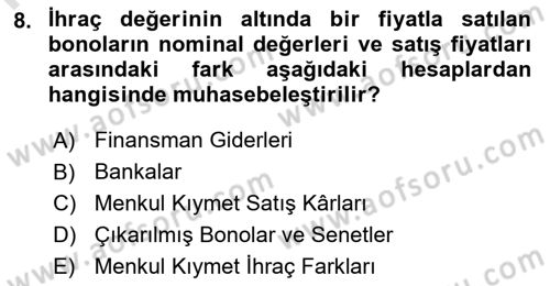 Envanter ve Bilanço Dersi 2019 - 2020 Yılı (Final) Dönem Sonu Sınav Soruları 8. Soru