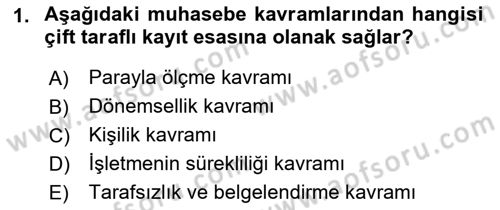 Envanter ve Bilanço Dersi 2021 - 2022 Yılı (Vize) Ara Sınavı 1. Soru