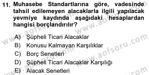 Envanter ve Bilanço Dersi 2021 - 2022 Yılı (Vize) Ara Sınavı 11. Soru