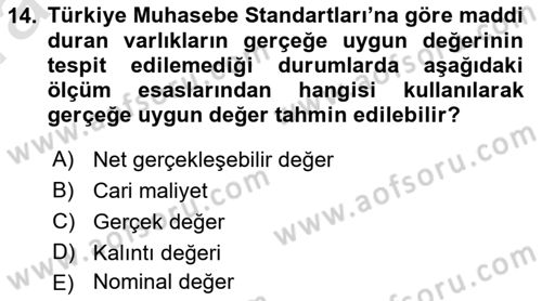 Envanter ve Bilanço Dersi 2021 - 2022 Yılı (Vize) Ara Sınavı 14. Soru