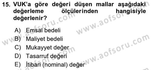 Envanter ve Bilanço Dersi 2021 - 2022 Yılı (Vize) Ara Sınavı 15. Soru