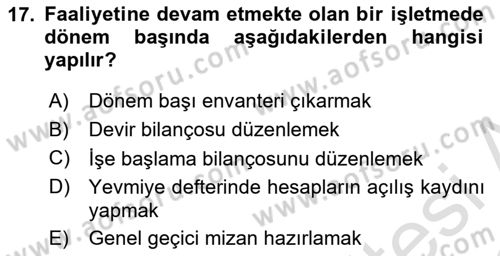 Envanter ve Bilanço Dersi 2021 - 2022 Yılı (Vize) Ara Sınavı 17. Soru