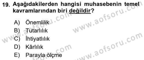 Envanter ve Bilanço Dersi 2021 - 2022 Yılı (Vize) Ara Sınavı 19. Soru