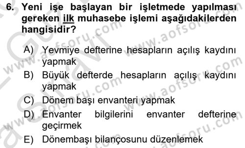 Envanter ve Bilanço Dersi 2021 - 2022 Yılı (Vize) Ara Sınavı 6. Soru