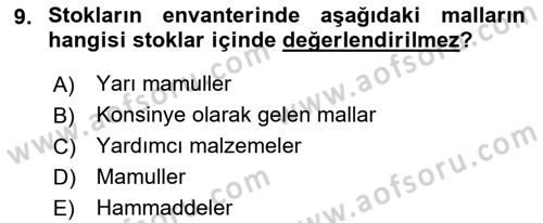 Envanter ve Bilanço Dersi 2021 - 2022 Yılı (Vize) Ara Sınavı 9. Soru