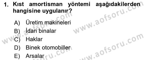 Envanter ve Bilanço Dersi 2021 - 2022 Yılı (Final) Dönem Sonu Sınav Soruları 1. Soru
