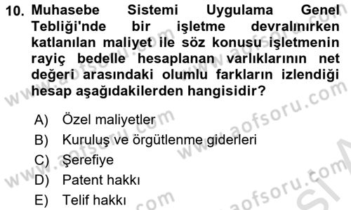 Envanter ve Bilanço Dersi 2021 - 2022 Yılı (Final) Dönem Sonu Sınav Soruları 10. Soru