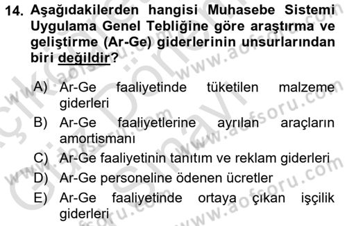 Envanter ve Bilanço Dersi 2021 - 2022 Yılı (Final) Dönem Sonu Sınav Soruları 14. Soru