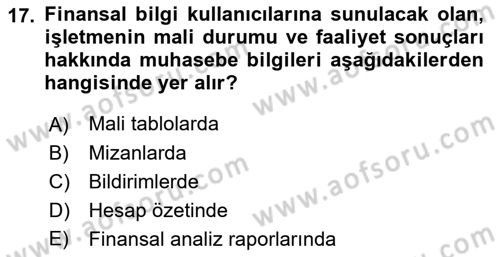 Envanter ve Bilanço Dersi 2021 - 2022 Yılı (Final) Dönem Sonu Sınav Soruları 17. Soru