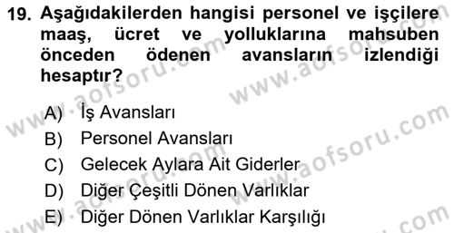 Envanter ve Bilanço Dersi 2021 - 2022 Yılı (Final) Dönem Sonu Sınav Soruları 19. Soru