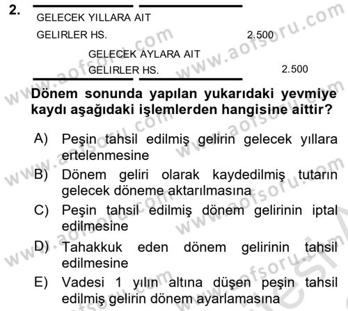 Envanter ve Bilanço Dersi 2021 - 2022 Yılı (Final) Dönem Sonu Sınav Soruları 2. Soru