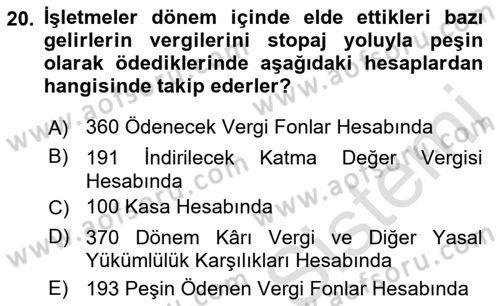 Envanter ve Bilanço Dersi 2021 - 2022 Yılı (Final) Dönem Sonu Sınav Soruları 20. Soru