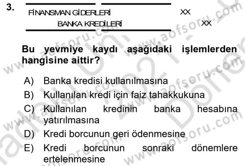 Envanter ve Bilanço Dersi 2021 - 2022 Yılı (Final) Dönem Sonu Sınav Soruları 3. Soru