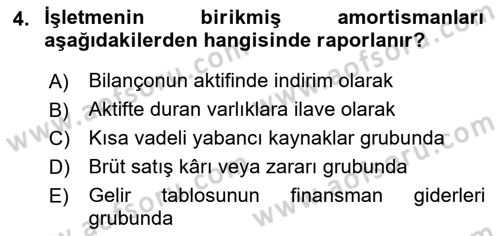 Envanter ve Bilanço Dersi 2021 - 2022 Yılı (Final) Dönem Sonu Sınav Soruları 4. Soru