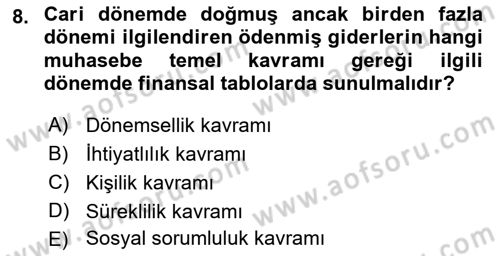 Envanter ve Bilanço Dersi 2021 - 2022 Yılı (Final) Dönem Sonu Sınav Soruları 8. Soru