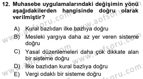 Envanter ve Bilanço Dersi Ara Sınavı Deneme Sınav Soruları 12. Soru