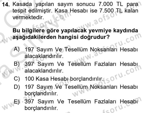 Envanter ve Bilanço Dersi Ara Sınavı Deneme Sınav Soruları 14. Soru