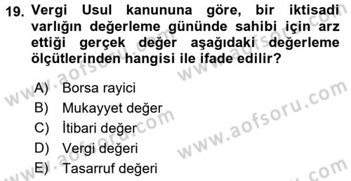 Envanter ve Bilanço Dersi 2022 - 2023 Yılı (Vize) Ara Sınav Soruları 19. Soru