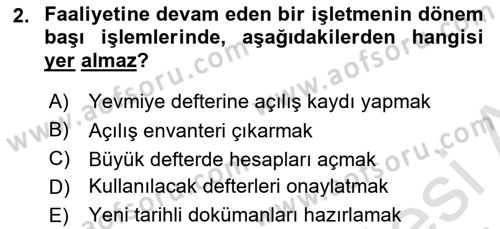 Envanter ve Bilanço Dersi Ara Sınavı Deneme Sınav Soruları 2. Soru