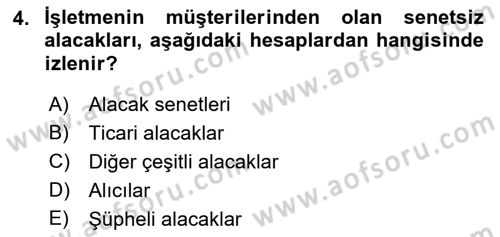 Envanter ve Bilanço Dersi 2022 - 2023 Yılı (Vize) Ara Sınav Soruları 4. Soru