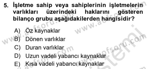 Envanter ve Bilanço Dersi 2022 - 2023 Yılı (Vize) Ara Sınav Soruları 5. Soru