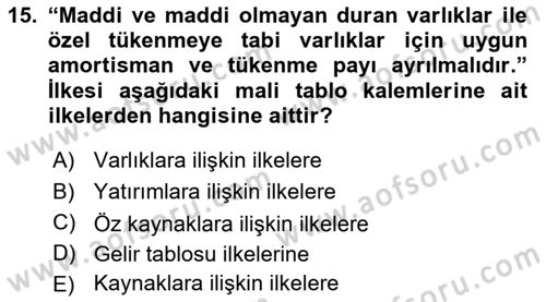 Envanter ve Bilanço Dersi 2022 - 2023 Yılı (Final) Dönem Sonu Sınavı 15. Soru