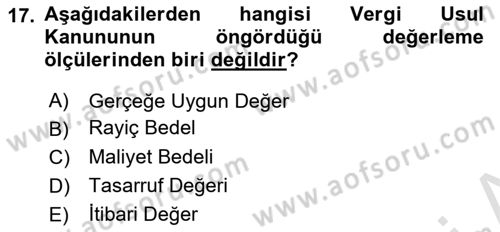 Envanter ve Bilanço Dersi 2022 - 2023 Yılı (Final) Dönem Sonu Sınavı 17. Soru