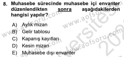 Envanter ve Bilanço Dersi 2022 - 2023 Yılı (Final) Dönem Sonu Sınavı 8. Soru