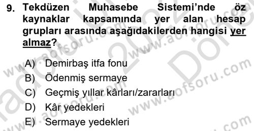 Envanter ve Bilanço Dersi 2022 - 2023 Yılı (Final) Dönem Sonu Sınavı 9. Soru