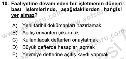 Envanter ve Bilanço Dersi 2022 - 2023 Yılı Yaz Okulu Sınavı 10. Soru