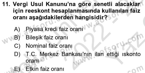 Envanter ve Bilanço Dersi 2022 - 2023 Yılı Yaz Okulu Sınavı 11. Soru