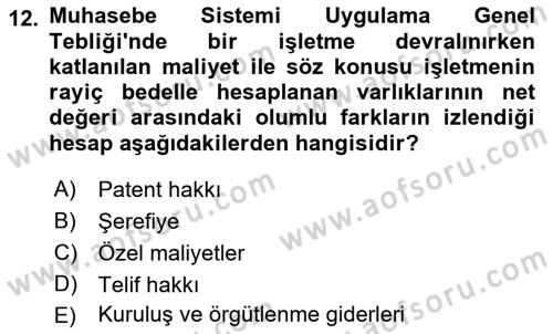 Envanter ve Bilanço Dersi 2022 - 2023 Yılı Yaz Okulu Sınavı 12. Soru