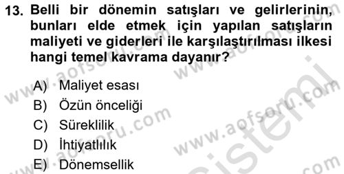 Envanter ve Bilanço Dersi 2022 - 2023 Yılı Yaz Okulu Sınavı 13. Soru