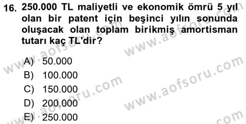 Envanter ve Bilanço Dersi 2022 - 2023 Yılı Yaz Okulu Sınavı 16. Soru