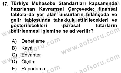 Envanter ve Bilanço Dersi 2022 - 2023 Yılı Yaz Okulu Sınavı 17. Soru