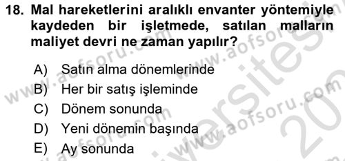 Envanter ve Bilanço Dersi 2022 - 2023 Yılı Yaz Okulu Sınavı 18. Soru