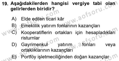 Envanter ve Bilanço Dersi 2022 - 2023 Yılı Yaz Okulu Sınavı 19. Soru