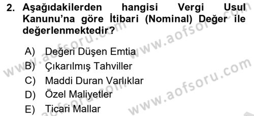 Envanter ve Bilanço Dersi 2022 - 2023 Yılı Yaz Okulu Sınavı 2. Soru