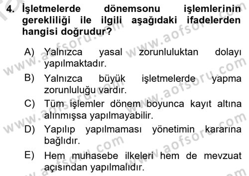 Envanter ve Bilanço Dersi 2022 - 2023 Yılı Yaz Okulu Sınav Soruları 4. Soru