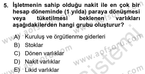 Envanter ve Bilanço Dersi 2022 - 2023 Yılı Yaz Okulu Sınavı 5. Soru