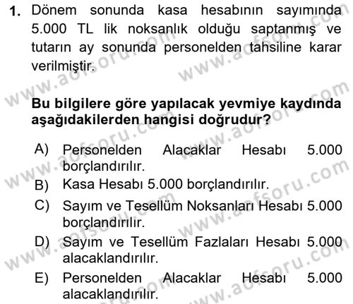 Envanter ve Bilanço Dersi Ara Sınavı Deneme Sınav Soruları 1. Soru