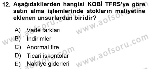 Envanter ve Bilanço Dersi Ara Sınavı Deneme Sınav Soruları 12. Soru