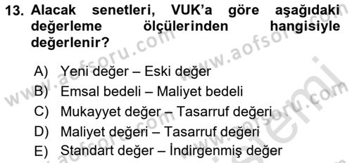 Envanter ve Bilanço Dersi Ara Sınavı Deneme Sınav Soruları 13. Soru