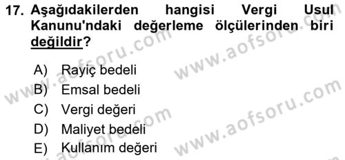 Envanter ve Bilanço Dersi 2023 - 2024 Yılı (Vize) Ara Sınav Soruları 17. Soru