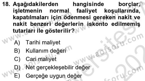 Envanter ve Bilanço Dersi 2023 - 2024 Yılı (Vize) Ara Sınav Soruları 18. Soru